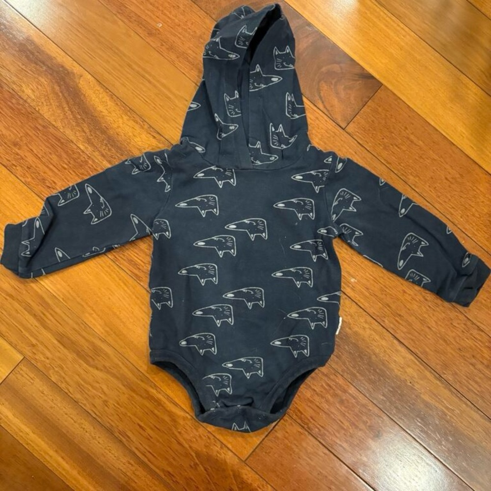 🦊 Navy Fox Pattern Kids Bodysuit with Hood